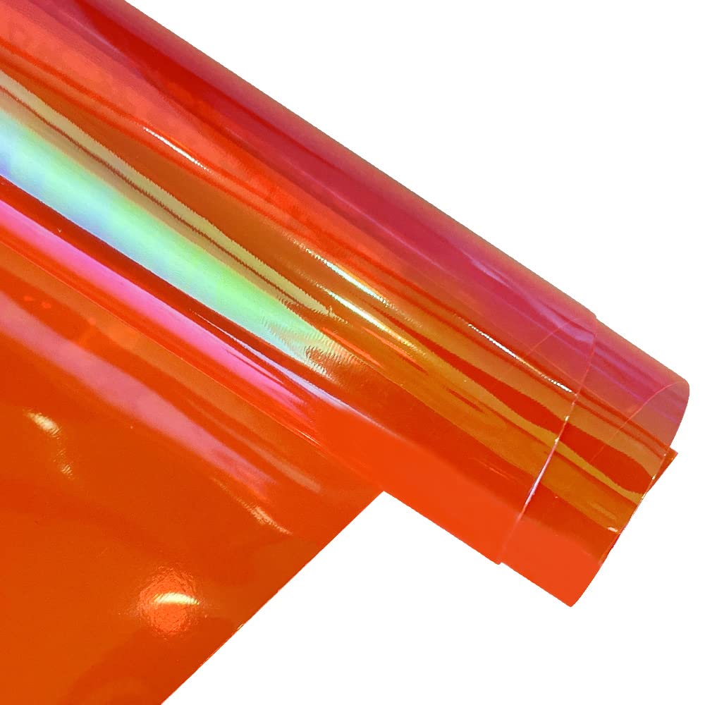30x135cm Holographic Clear PVC Vinyl 0.4mm Iridescent Laser Transparent Rainbow Film for DIY Hair Clips Patchwork Craft Supplies (Dark Orange)