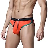 HASWECHYS Men's Swim Briefs Color Block Sexy Bikini Swimsuit Low Rise Beach Swimwear with Drawstring