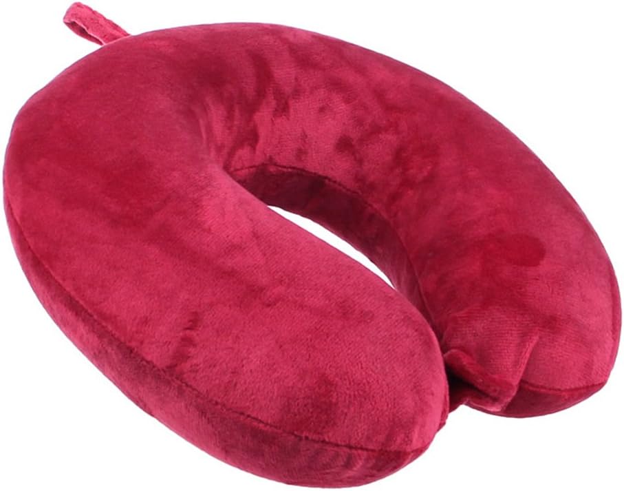 MOXO Travel pillow U Shaped Memory Foam Soft Neck Pillow with Clip for Travelling Airplane Car and Train(Red)