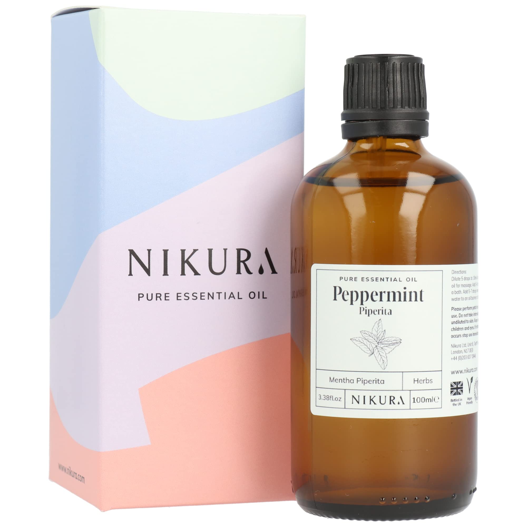 Nikura Peppermint Essential Oil - 100ml | Perfect for Repelling Spiders, Rats, Mice, Bugs, Ants | Great for Hair, Headaches Relief, Energy Boost, Skin, Candle Making | Vegan & UK Made