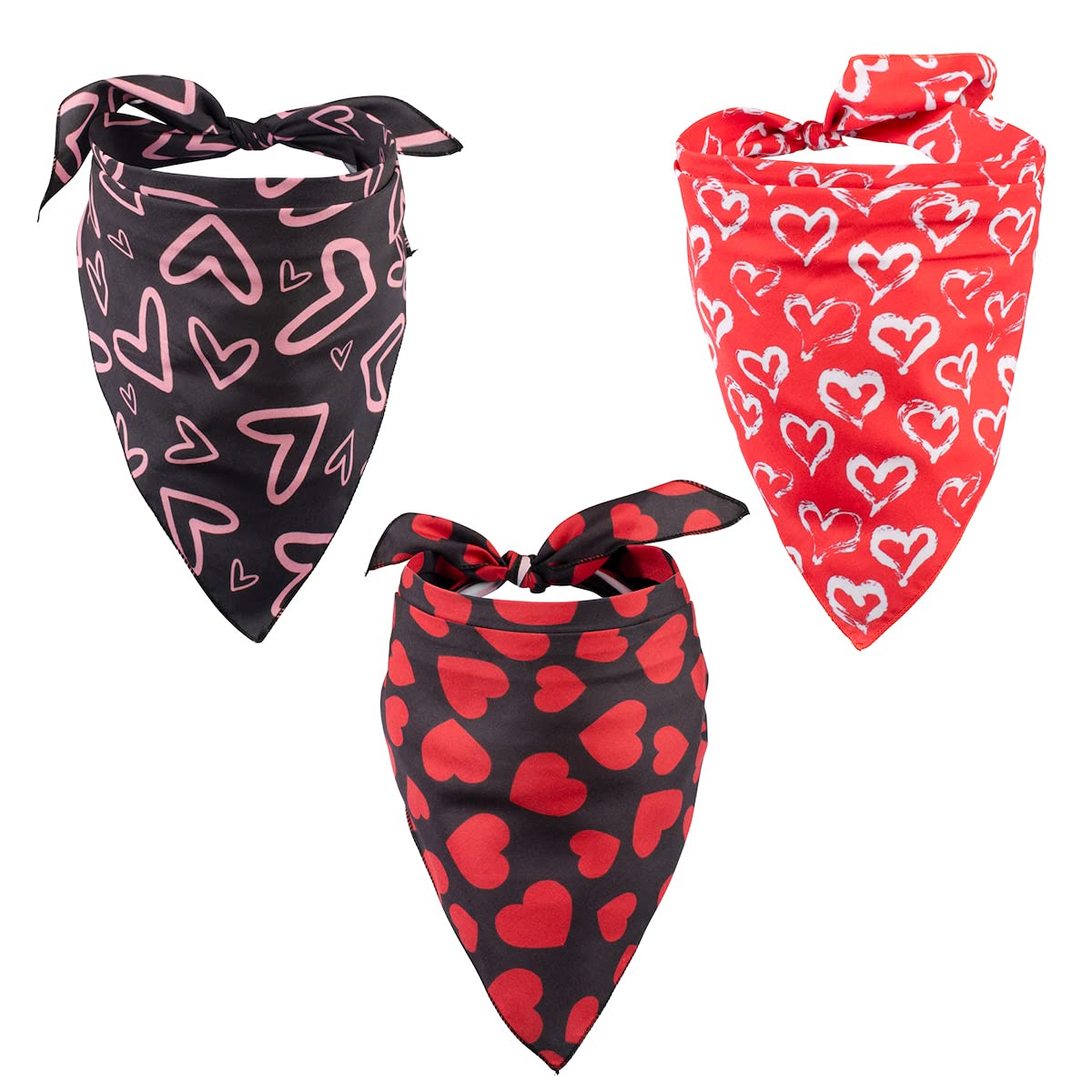 Native Pup Valentine's Day Dog Bandana | 3-Pack | Pink, Red Heart Handkerchief Bandanna (Valentine's Pack 2, Small) — image 1
