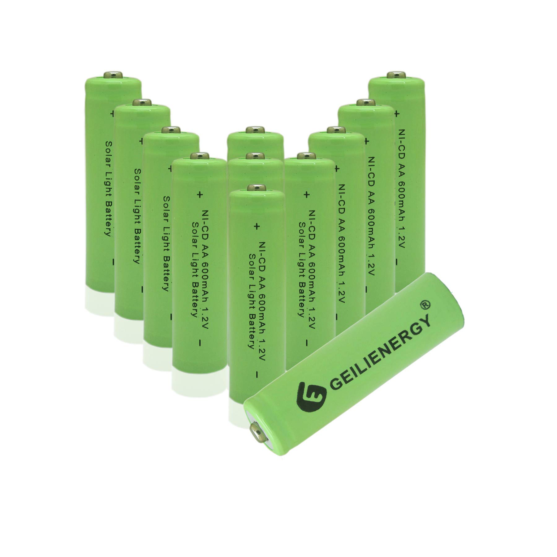 GEILIENERGY AA Size NICD AA 600mAh 1.2V Rechargeable Batteries for Solar Light,Solar Lamp,Garden Lights(Pack of 12)