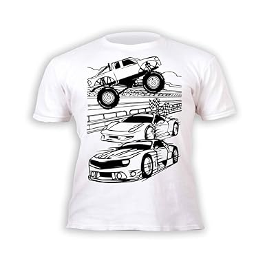 Kinder T-Shirt Jungen Autos. Zum Bemalen und Ausmalen mit Vordruck. Mitgeliefert 6 auswaschbare Magic - Malstifte. Kindergebu