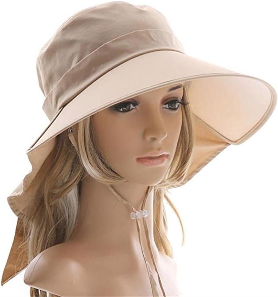 Yangshine Women’s sun visor adjustable Wide Brim Sun Hats With Neck Covered Cord UPF50+ Sun Protection Hats With Bow Foldable Sun Shade Hats Summer Beach Floppy Hat Flap Cover Cap (Beige)