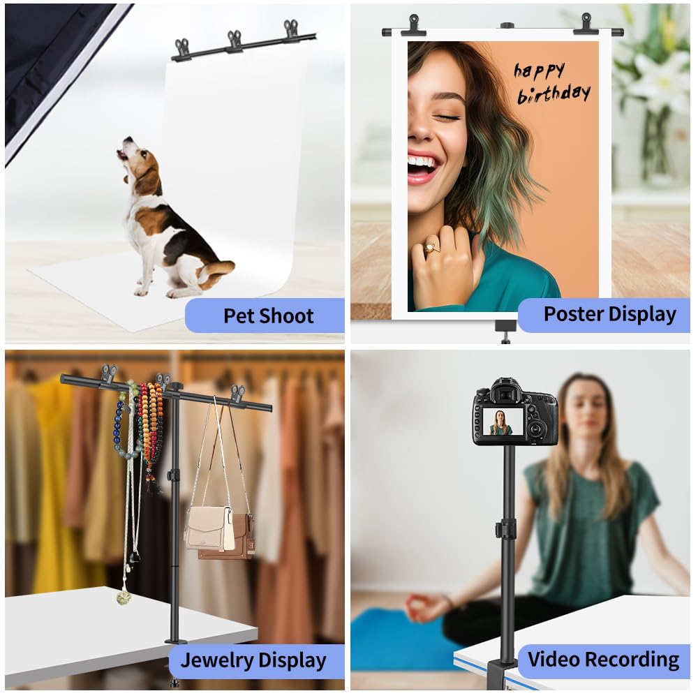 Small Backdrop Stand 3x3.3ft, Adjustable Photo Backdrop Stand Kit with 3 Clamps, Portable Background Stand Support for Parties Photoshoot, Table T-Shape Backdrop Banner Holder for Photography Paper
