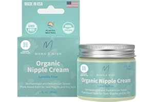 Mama & Wish USDA Organic Nipple Cream Safe for Breastfeeding - Breastfeeding Nipple Balm | Lanolin-free, Breastfeeding Essentials Safe for Nursing, Non-GMO Scented (2 oz 1 Pack)
