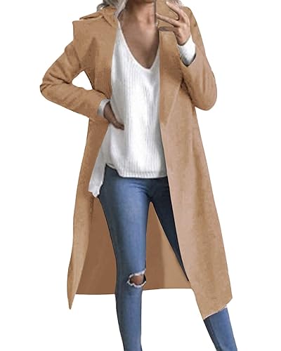 Auxo Women Trench Coat Long Sleeve Pea Coat Lapel Open Front Long