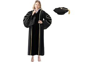 Happy Secret Unisex Deluxe Doctoral Graduation Gown and Doctoral Tam 8 Sided Package with Gold Piping Doctoral Regalia