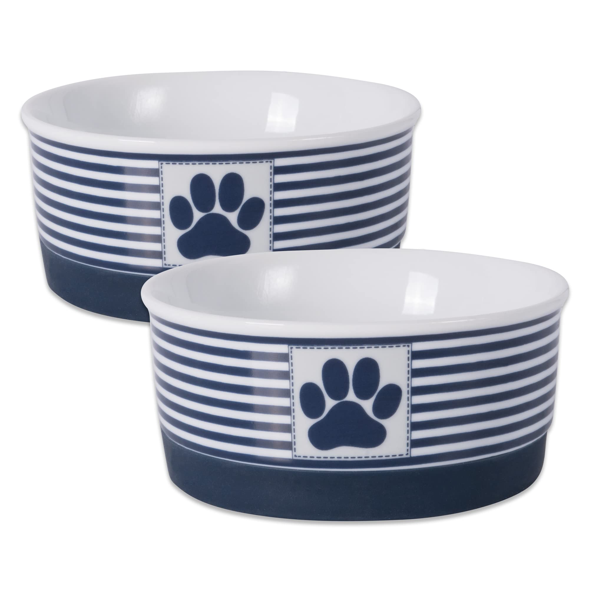 Bone Dry Paw & Patch Ceramic Pet Collection, Small Set, 4.25x2, Nautical Blue, 2 Piece