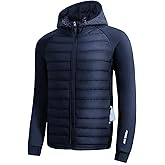 Pioneer Camp Men's Lightweight Puffer Running Jacket Waterproof Winter Down Jacket Hooded Insulated Puffy Thermal Hybrid Coat