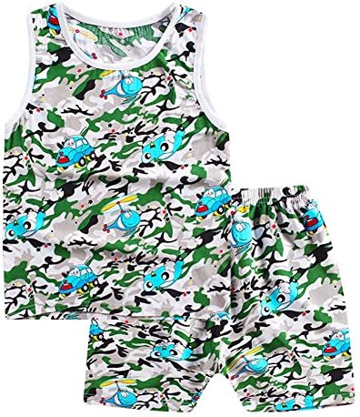 Aircraft Car Baby Boys Tank Tops and Short Sets Children Summer Sleeveless Sport Vest Set Camo Green Size 4-5 Years