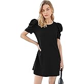 WDIRARA Women's Summer Puff Short Sleeve Casual Dress Round Neck Fashion Elegant A Line Dresses