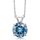 Gem Stone King 14K White Gold Persian Blue Moissanite Pendant Necklace for Women | 1.90 Cttw | Gemstone Birthstone | Round 8MM | With 18 Inch Chain