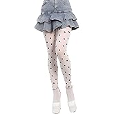 RYUJNDK White Vintage Dot Patterned Footed Tights Japanese Style Thin Silky Pantyhose Opaque Stockings for Women Girls