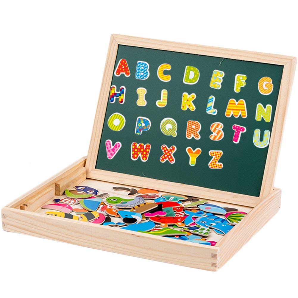 MOVEONSTEP Magnetic Jigsaw Puzzles with Magnetic Numbers and Alphabet Game Total 135 Pieces Double Sided Magnetic Drawing Board Ocean Theme for Children Age 3+