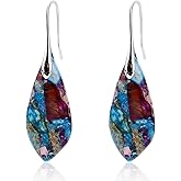 Fishhoop Dangle Drop Earrings, Natural Stone Fish Pendant Dangling Earrings Trendy Teardrop Shaped Gemstone Personalized Jewelry for Women