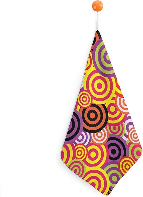 Amazon ループタオル ループ付き カラフル レトロ 円 イラスト お手拭きタオル ウォッシュタオル おてふきタオル ハンドタオル タオルセット ハンカチ 柔らか肌触り 食器拭き布巾 繰り返し利用可能 速乾 吸水性 家庭用 雑巾 お皿タオル ハンドタオル ホーム キッチン