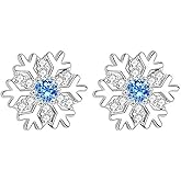 Silver Crystal Snowflake Stud Earrings for Women Sparkling Cubic Zirconia Winter Snowflake Earrings Dainty Hypoallergenic Chrismas Earrings Christmas Holiday Winter Party Jewelry