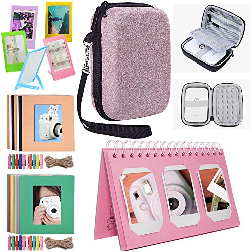 Katia Sprocket Portable Photo Printer Accessories Kit for HP X7N07A, Polaroid ZIP Mobile Printer / Print Social Media Photos on 2x3 Sticky with Hard Shell Case, Calendar Album, Frames - Rosa