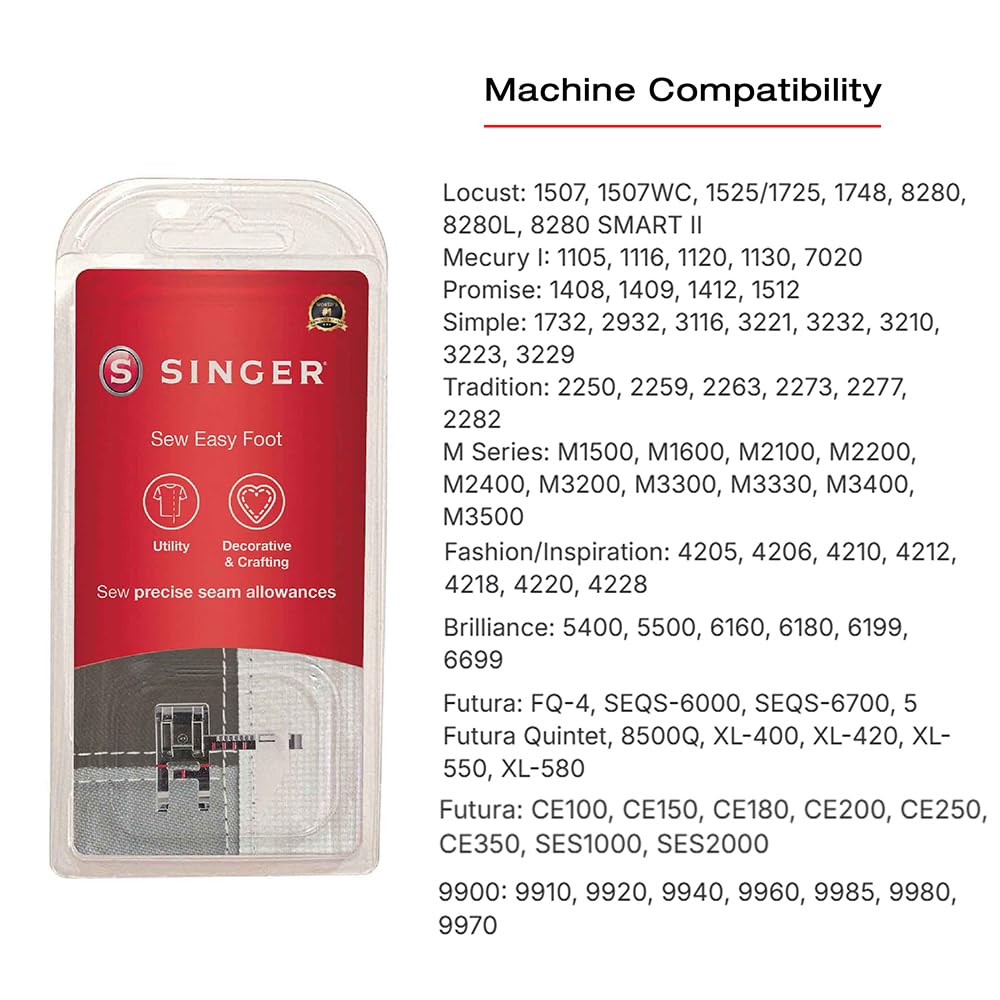 SINGER Sew Easy Presser Foot | Adjustable Guide for Precision Seam Allowances | Perfect for Topstitching and Straight Line Sewing | Compatible with Low-Shank Sewing Machines