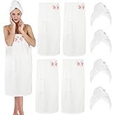 AUECOOME Spa Robe Bath wrap Towels for Women and Hair Drying Towel Waffle Spa Wraps with Pocket Adjustable Closure Lightweight Towel Wraps for Bath Shower (4, White)