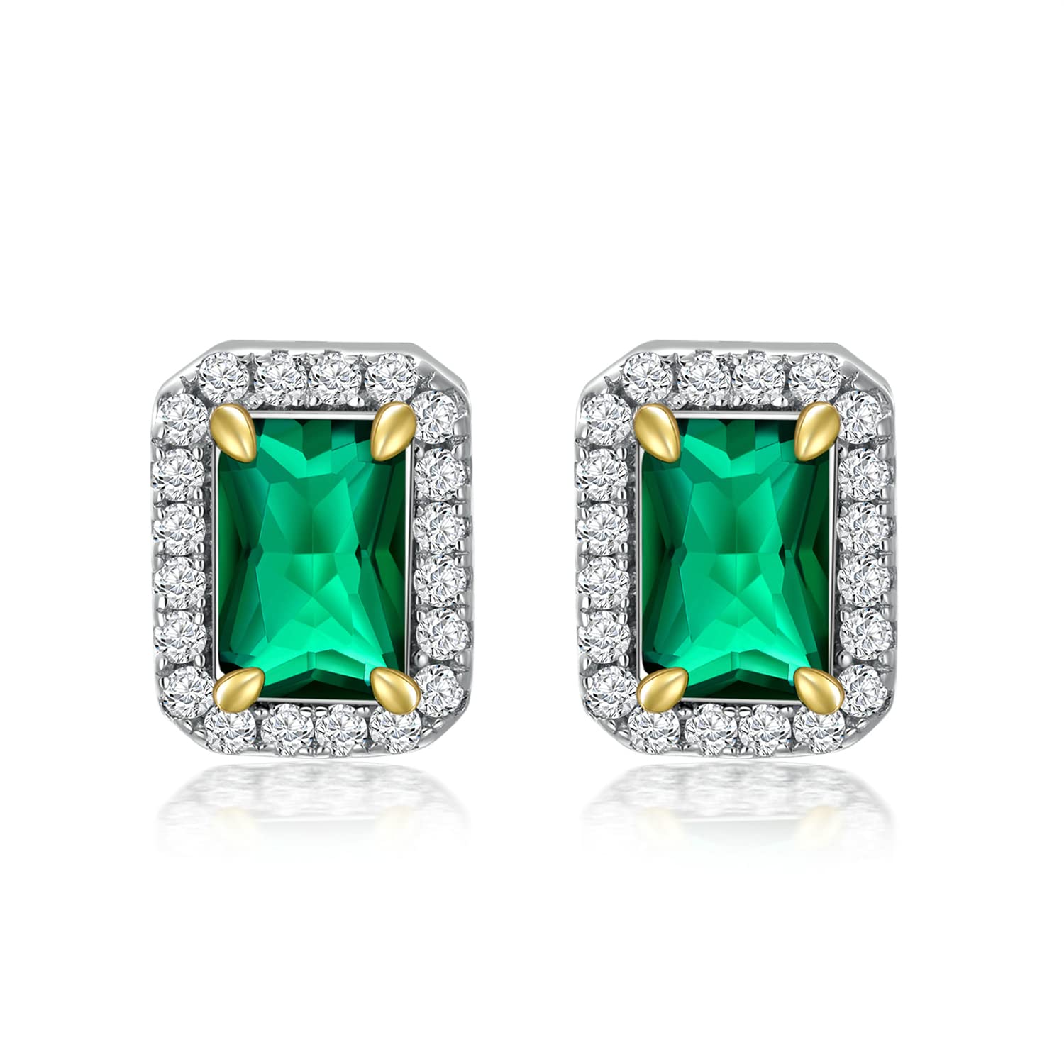 SISGEM s925 Silver Emerald Stud Earrings, 925 Sterling Silver Emerald Green Birthstone Square Studs, for Women Girls Ladies Mum Sisters