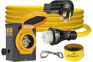 LAZMUMI 50 Amp 15FT Generator Power Cord and Power Inlet Box Waterproof Combo Kit, STW 6/3+8/1 AWG NEMA 14-50P to SS2-50R Generator Extension Cord with NEMA SS2-50P Generator Inlet
