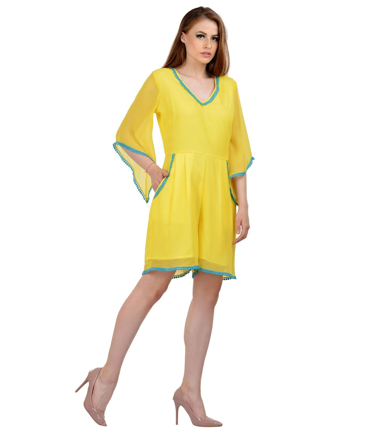 karmic vision women's georgette yellow jumpsuit