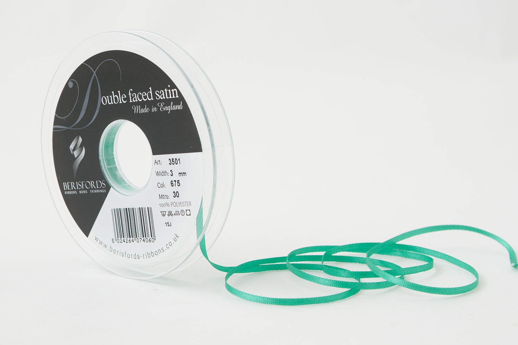 Berisfords Double FACE Poly Satin Ribbon, Parakeet, 3 mm