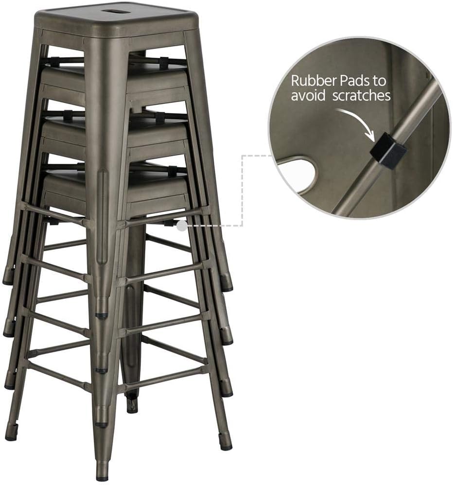 Yaheetech 30 Inches Metal Bar Stools High Backless Stools Bar Height Stools Patio Furniture Indoor Outdoor Stackable Kitchen Stools Dining Chair Set Of 4 Renewed Stools Bar Chairs