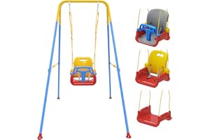 JWPEHOE Toddler Swing with Soft Cushion, Foldable Indoor & Outdoor Baby Swing, Easy to Install & Store for Backyard Play (Blue)