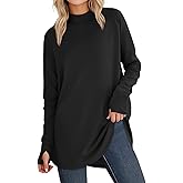 JUSTFASHIONNOW Tunic Tops for Women Casual Long Sleeve Turtle Neck Shirts Thumb Hole Curved Hem Tops Fall Fashion