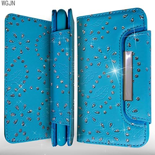 iPhone 7 Plus Case Fashion Luxury Vintage Retro Bling Glitter Diamond Maple Flower Pattern Flip Leather Case Wallet Case Phone Case Magnetic Case with 3 Card Slot (Blue)