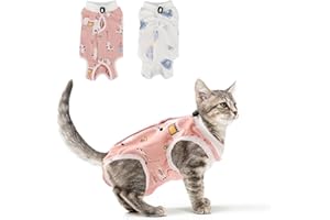 RESHIHO 2PCS Cat Recovery Suit - Breathable Cat Surgical Recovery Suit, Onesie for Cats After Surgery Recovery, Alternative Cone of Shame Abdominal Wound Skin Wear Protection (Pink+White, S)