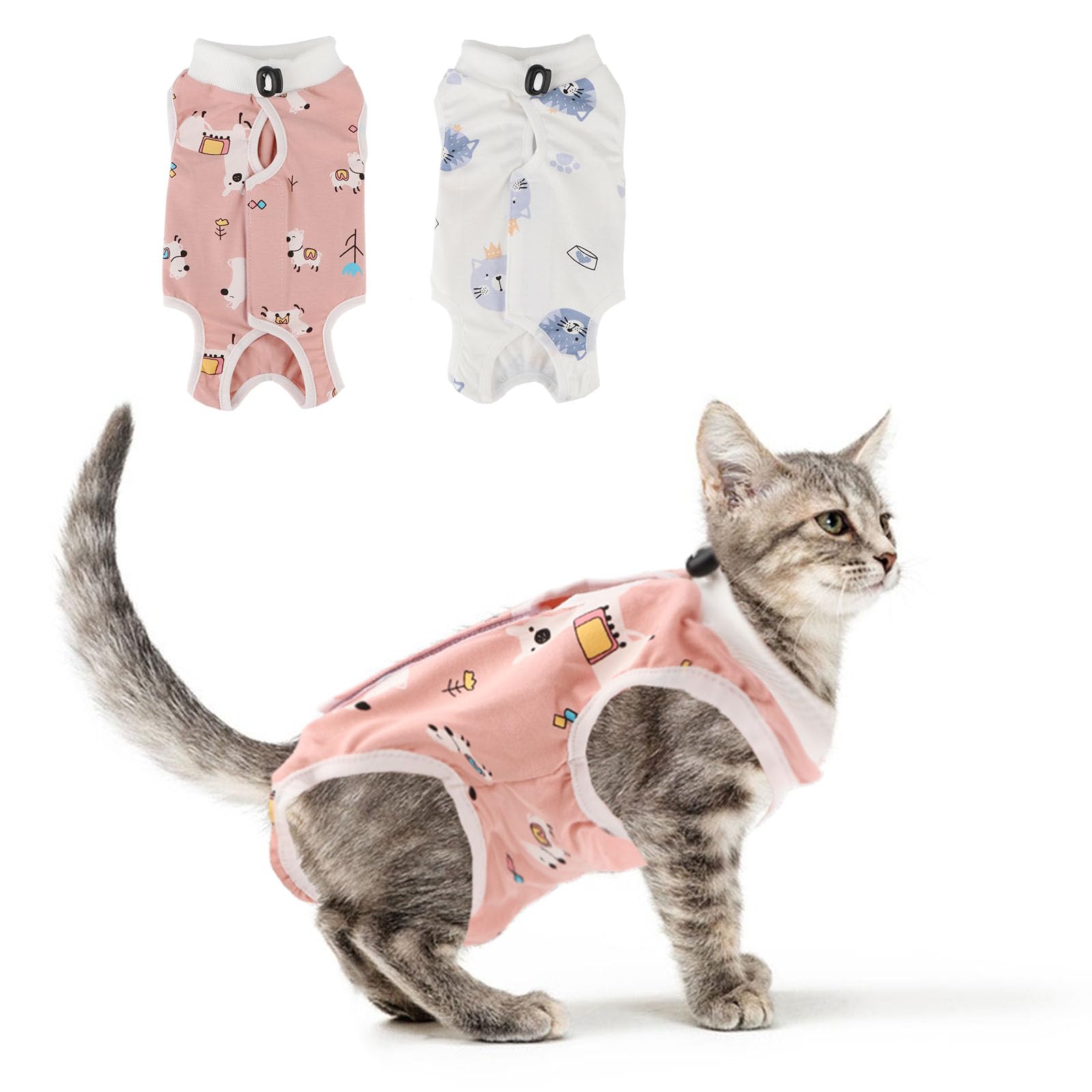 Photo 1 of 2PCS Cat Recovery Suit - Breathable Cat Surgical Recovery Suit, Onesie for Cats After Surgery Recovery, Alternative Cone of Shame Abdominal Wound Skin Wear Protection (Pink+White, S)