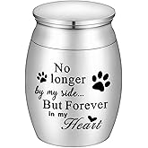 XIUDA 1.57 inches Mini Pet Memorial Small Urns for Dog and Cat Ashes, Stainless Steel Cremation Urn, Pet Paw Print Keepsake Urn for Ashes - No Longer by My Side Forever in My Heart
