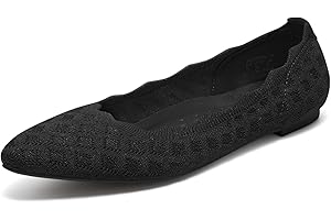 HEEZ Women's Ballet Flats Breathable Slip On Knit Dress Shoes Pointed Toe Ballerina Comfortable Driving Walking Flat Shoes