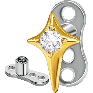 SHBESHCD 14G Cubic Zirconia Star Dermal Anchor Tops and Base G23 Titanium Crystal Studs Internally Threaded Microdermal Surfa