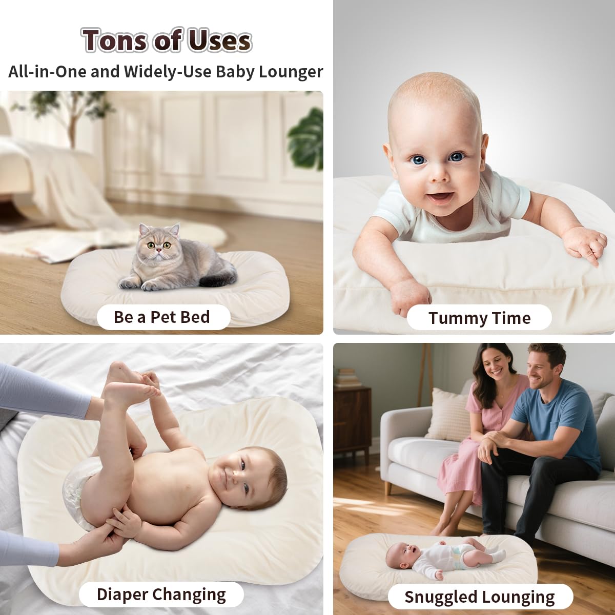 Huggynest Baby Lounger for Newborn, Portable Baby Nest for Infant 0-12 Months, Infant Floor Seats & Loungers for Home and Travel (White)