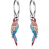 Parrot Earrings 925 Sterling Silver Tropical Macaw Bird Earrings Red Blue Parrot Gifts for Women Summer Hawaiian Beach Vacation Jewelry