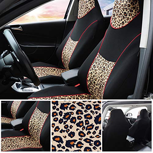 AUTOYOUTH 2PCS Trendy Leopard Pattern Integrated Front Bucket Seat Cover Velvet Fabric Black Auto Accessories Universal Fits for Most Cars, SUV, Truck ¡­ (YELLOW-2) - Thumbnail 3