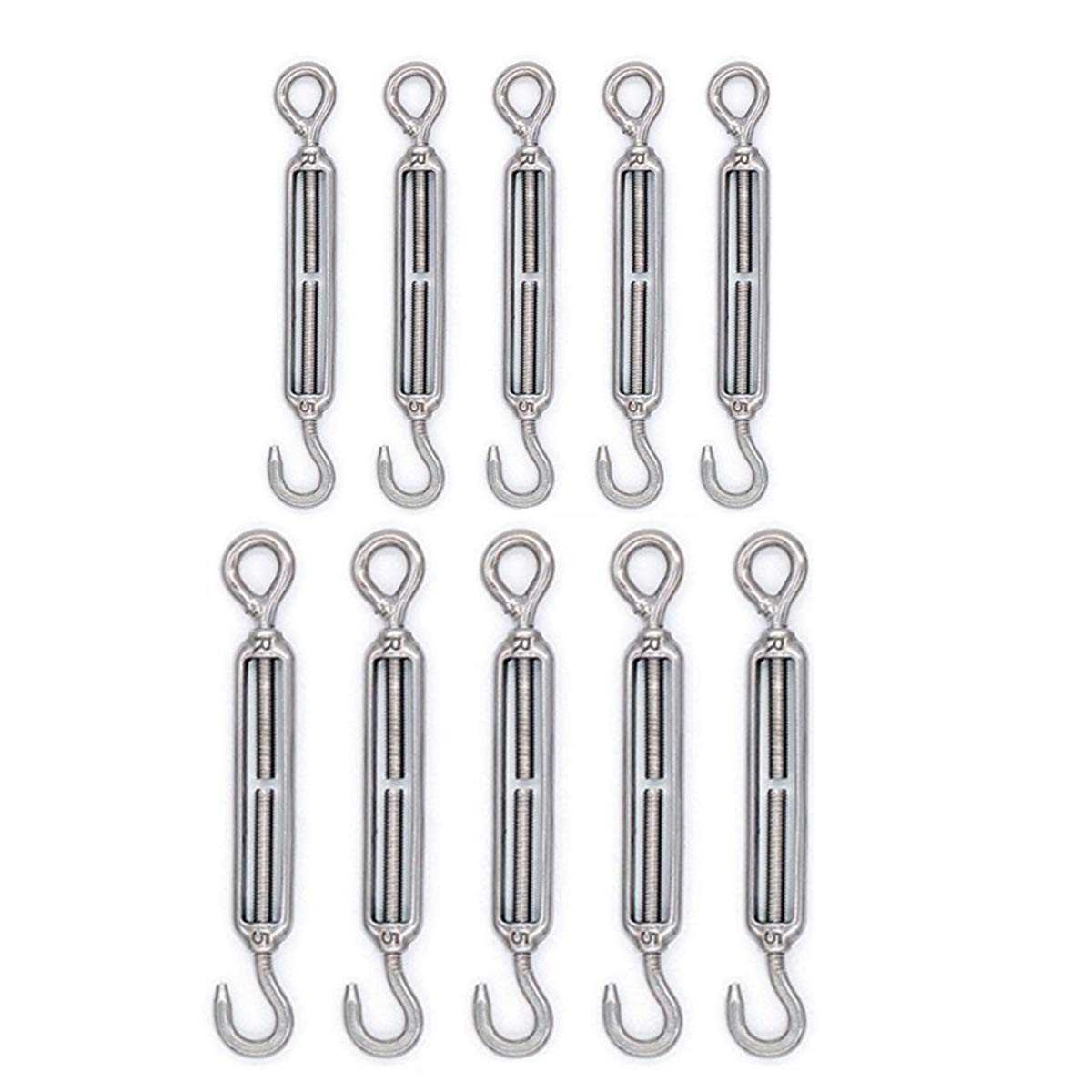 10pcs M5 Turnbuckles Best 304 Stainless Steel OC Hook Eye Wire Rope Tension-M5