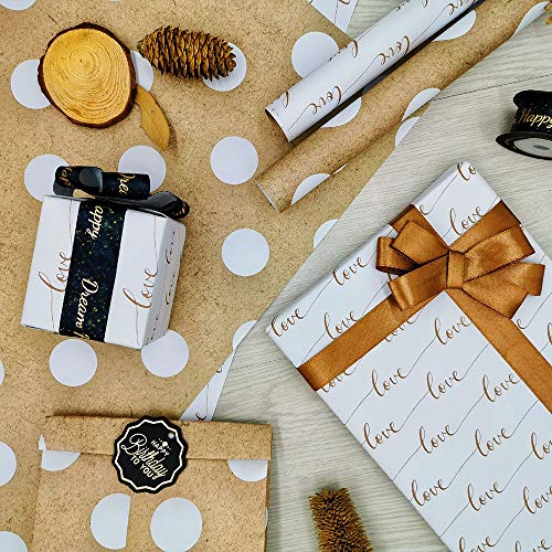 ANZON MORIES Reversible Gift Wrapping Paper for Any Occasion, 6 Sheets in 1 Roll, 6 Designs (17.5"x27.5", 44.5x70cm, 3.35Sq.Ft/Each) Super Strong 128GSM White Kraft Paper Duplex 2 Designs Wrap Tissue - Thumbnail 3