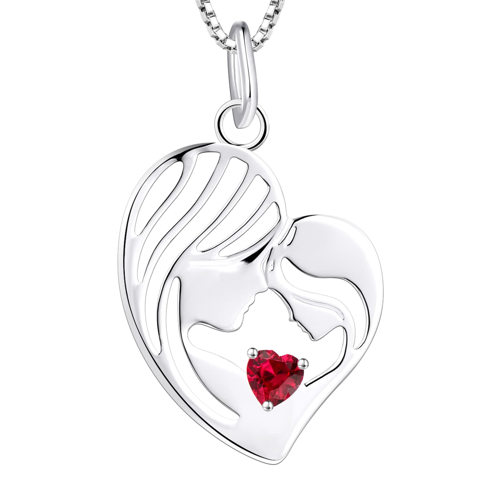 YL Mother and Daughter Necklace 925 Sterling Silver Heart July Birthstone Ruby Pendant Necklace Gifts for Mum Women, 45-48 CM