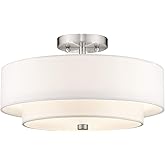 Livex Lighting 51044-91 Brushed Nickel Flush Mount with Off-White Fabric Hardback Shade
