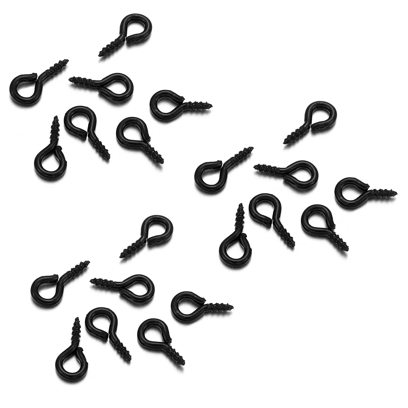 200 Pcs Small Eyelet Screws, 6 x 13mm Metal Eye Pins Hooks, Eye Bolts Screws, Black