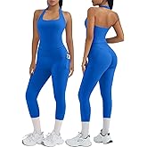 OMKAGI 2 Piece Workout Sets for Women Halter Tops Booty Leggings with Pockets Gym Outfits