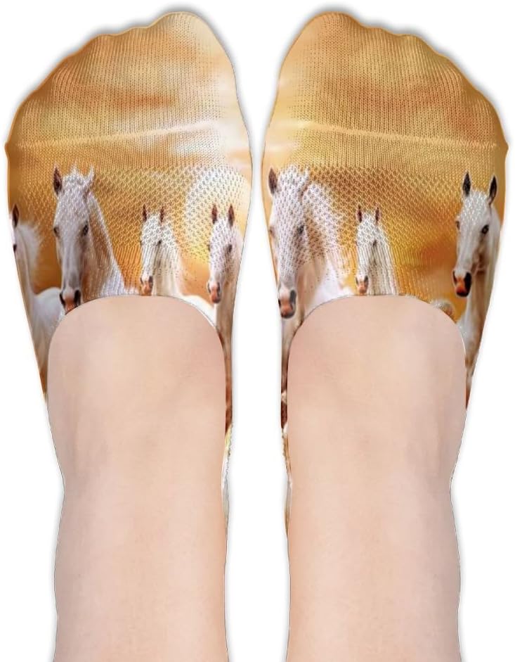 Jadetian White Running Horses Sunset Invisible Summer Stealth Ship Socks Low Cut Liner Casual Socks
