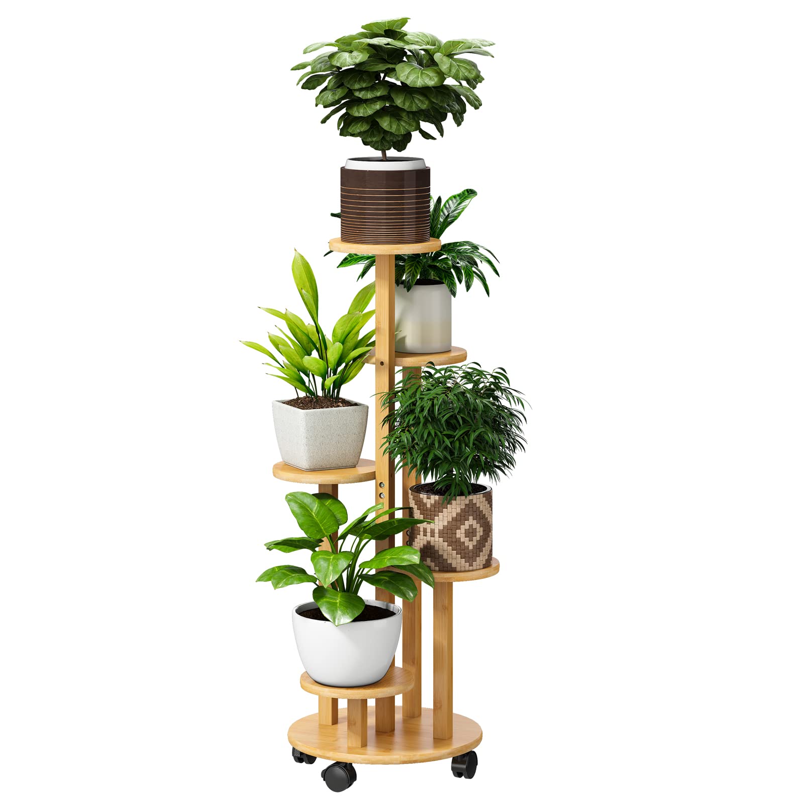 Photo 1 of FILWH Plant Stand For Outdoor Indoor Tall Bamboo Flower Stand with Wheels Plant Shelf Pot Holder Plants Corner Display Rack for Balcony Garden Patio(Natural)