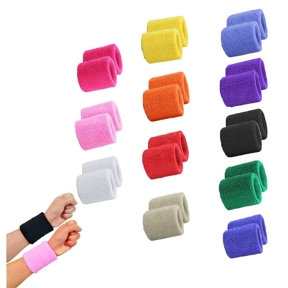 ZZBIQS 24Pairs Colorful Sports Wristbands Cotton Sweatband Wristbands Wrist Sweatbands Wrist Sweat Bands for Tennis, Sport, Basketball, Gymnastics, Golf, Running(8 x 7.5cm)